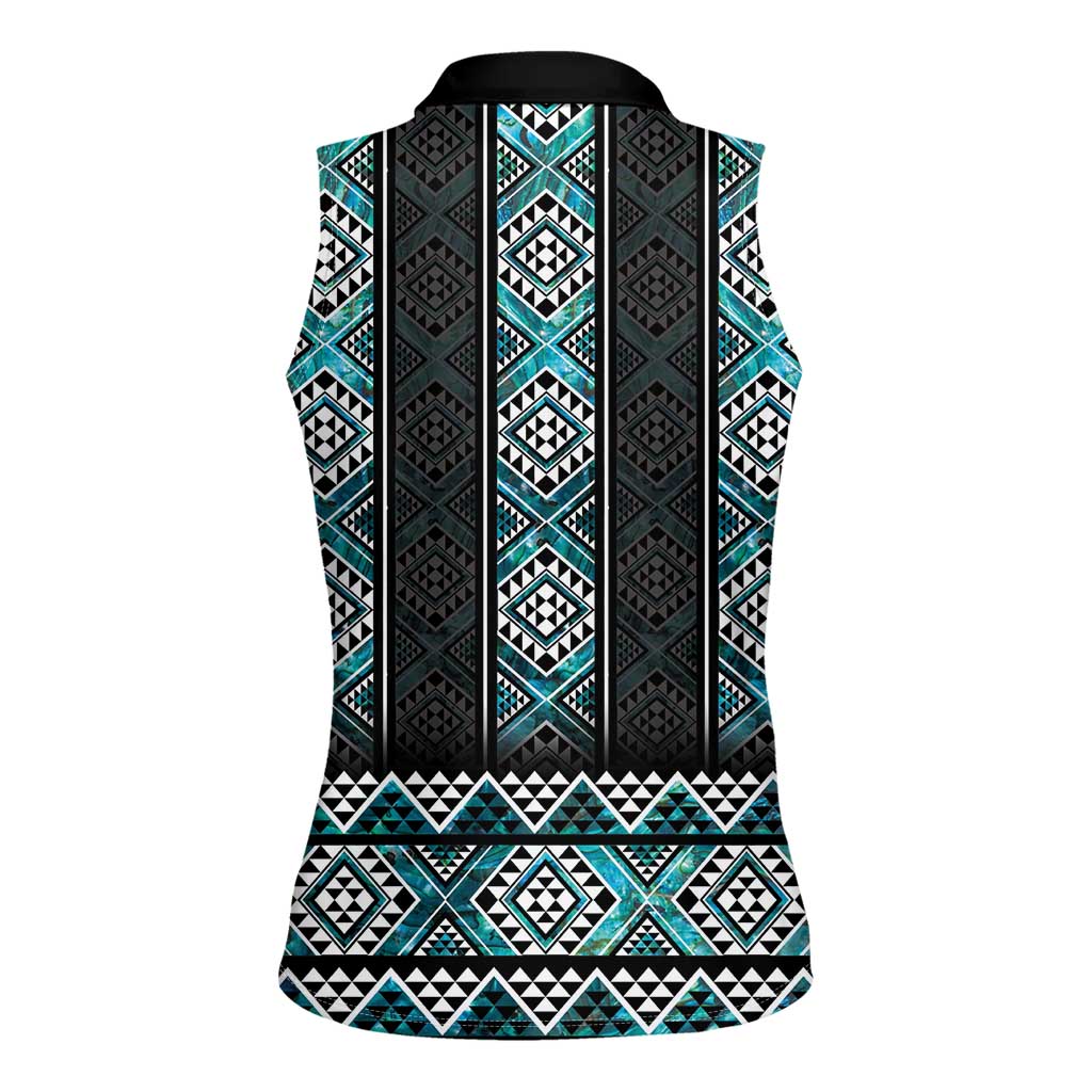 Paua Shell Taniko Pattern Aotearoa Women Sleeveless Polo Shirt Niho Taniwha Mix Poutama