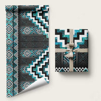Paua Shell Taniko Pattern Aotearoa Wrapping Paper Niho Taniwha Mix Poutama LT14 58" × 23" Turquoise - Polynesian Pride
