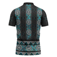 Paua Shell Taniko Pattern Aotearoa Zipper Polo Shirt Niho Taniwha Mix Poutama - Polynesian Pride