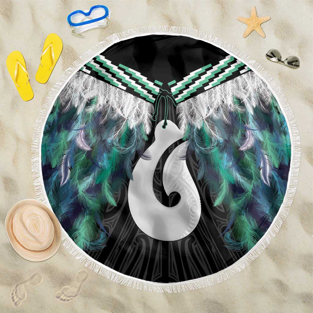 Aotearoa Korowai Motif Beach Blanket Hei Matau Poutama Maori Pattern LT14 One Size 150cm Turquoise - Polynesian Pride