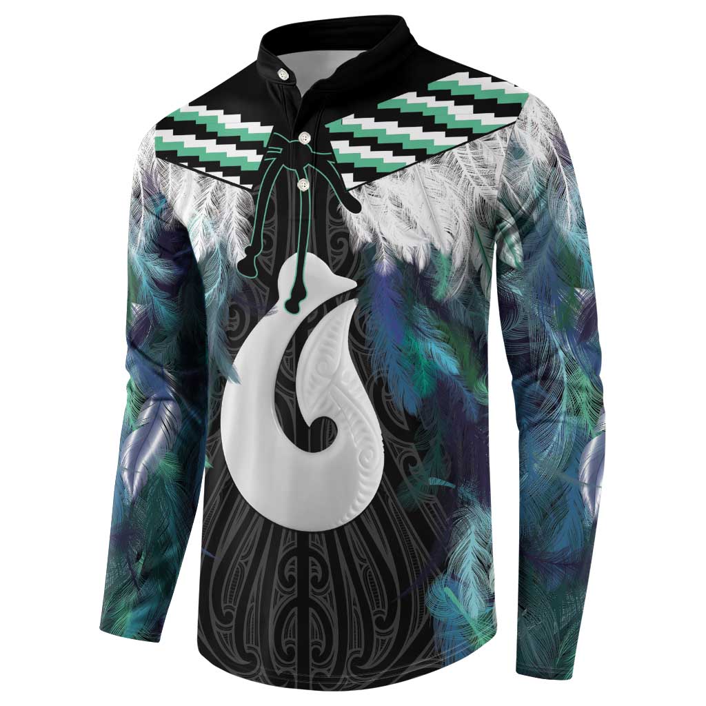 Aotearoa Korowai Motif Button Sweatshirt Hei Matau Poutama Maori Pattern LT14 - Polynesian Pride