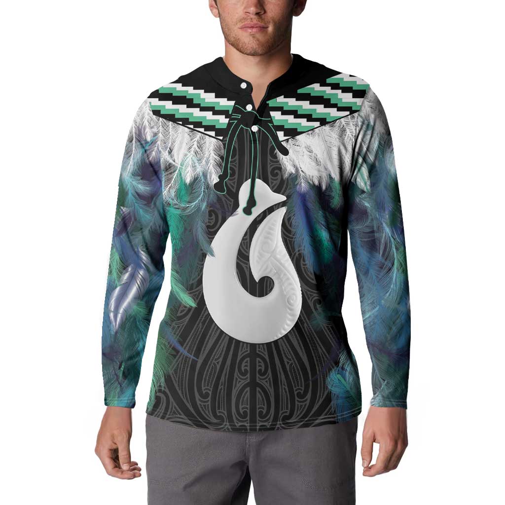 Aotearoa Korowai Motif Button Sweatshirt Hei Matau Poutama Maori Pattern LT14 - Polynesian Pride