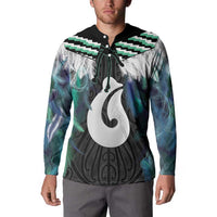 Aotearoa Korowai Motif Button Sweatshirt Hei Matau Poutama Maori Pattern LT14 - Polynesian Pride