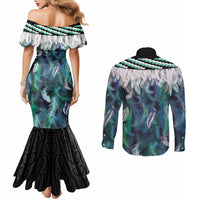 Aotearoa Korowai Motif Couples Matching Mermaid Dress and Long Sleeve Button Shirt Hei Matau Poutama Maori Pattern LT14 - Polynesian Pride