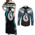 Aotearoa Korowai Motif Couples Matching Off Shoulder Maxi Dress and Long Sleeve Button Shirt Hei Matau Poutama Maori Pattern