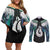 Aotearoa Korowai Motif Couples Matching Off Shoulder Short Dress and Long Sleeve Button Shirt Hei Matau Poutama Maori Pattern