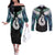 Aotearoa Korowai Motif Couples Matching Off The Shoulder Long Sleeve Dress and Long Sleeve Button Shirt Hei Matau Poutama Maori Pattern