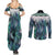 Aotearoa Korowai Motif Couples Matching Summer Maxi Dress and Long Sleeve Button Shirt Hei Matau Poutama Maori Pattern