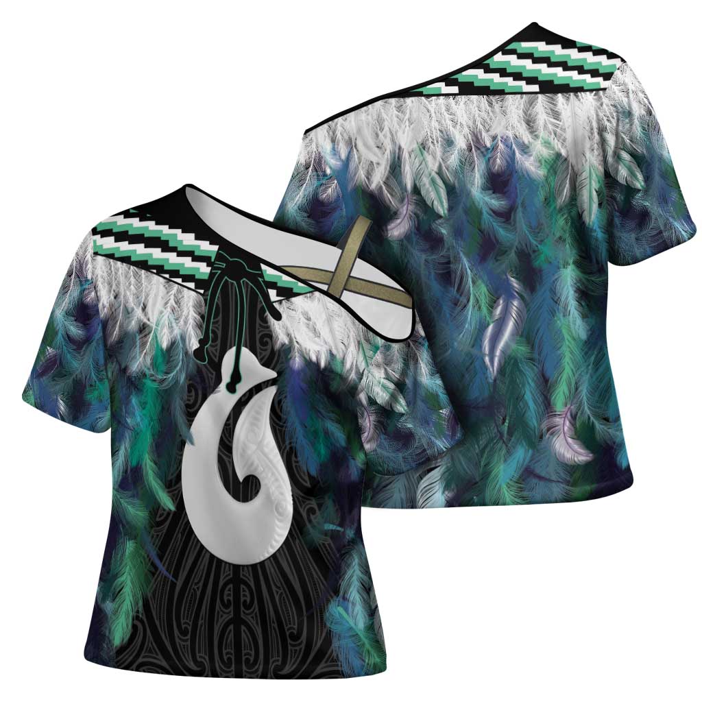 Aotearoa Korowai Motif Cross Shoulder Shirt Hei Matau Poutama Maori Pattern LT14 - Polynesian Pride