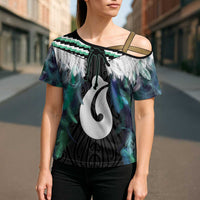 Aotearoa Korowai Motif Cross Shoulder Shirt Hei Matau Poutama Maori Pattern LT14 - Polynesian Pride