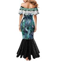 Aotearoa Korowai Motif Family Matching Mermaid Dress and Hawaiian Shirt Hei Matau Poutama Maori Pattern