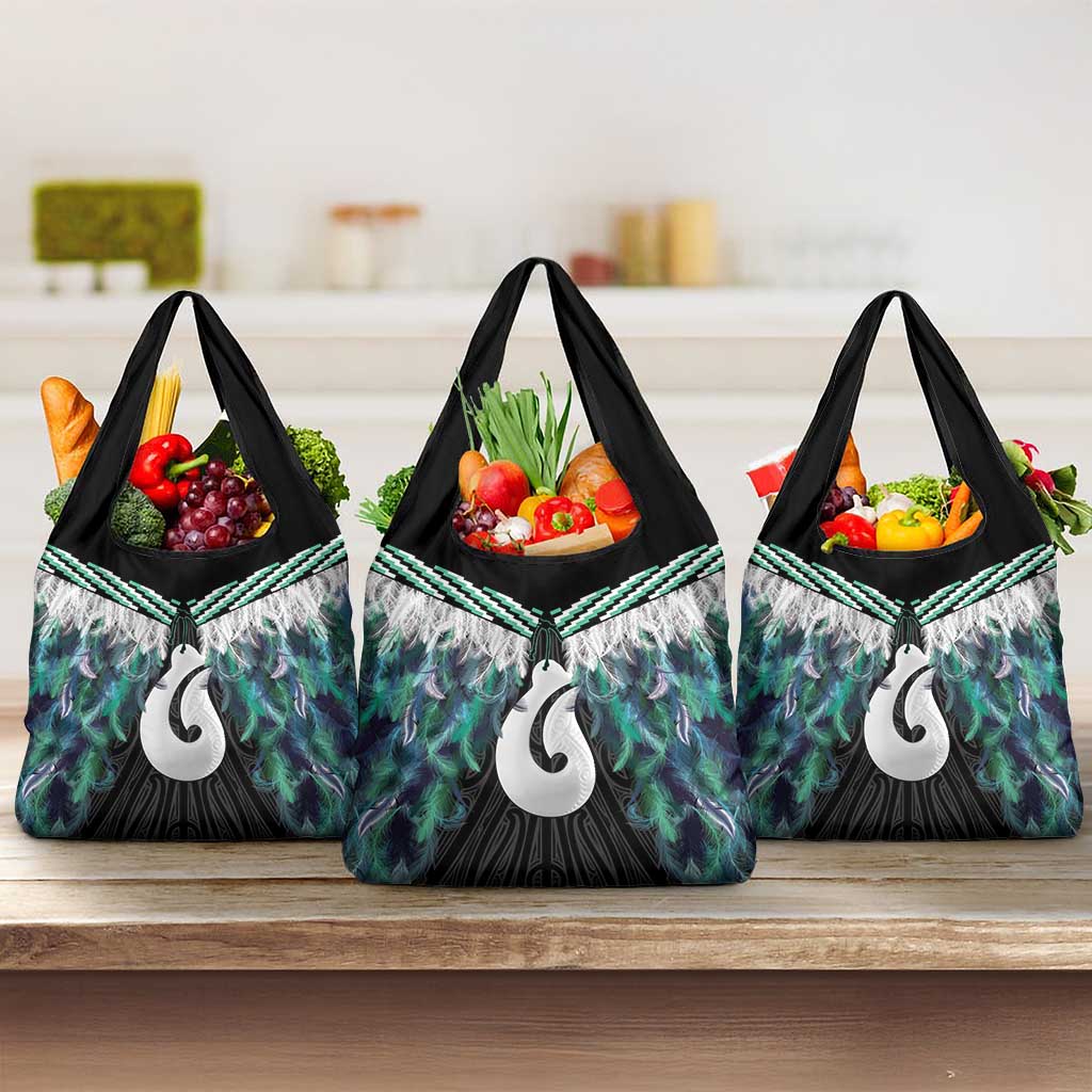 Aotearoa Korowai Motif Grocery Bag Hei Matau Poutama Maori Pattern LT14 3-pack One Size Turquoise - Polynesian Pride