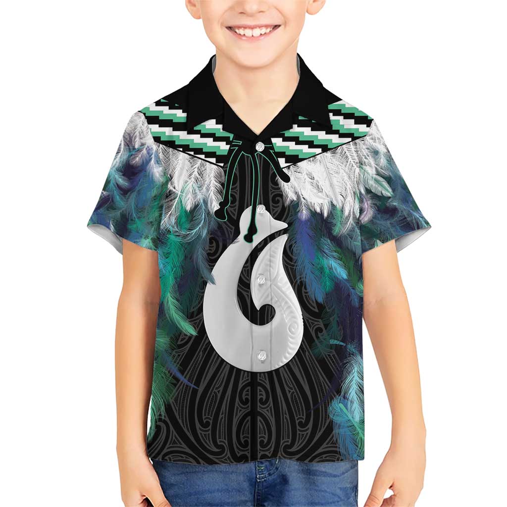 Aotearoa Korowai Motif Kid Hawaiian Shirt Hei Matau Poutama Maori Pattern