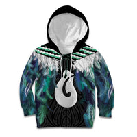 Aotearoa Korowai Motif Kid Hoodie Hei Matau Poutama Maori Pattern