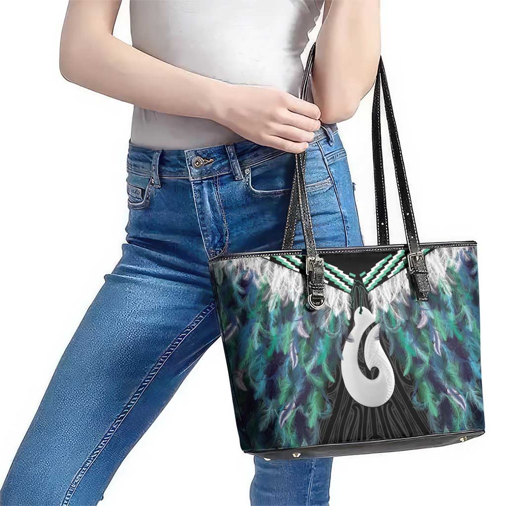 Aotearoa Korowai Motif Leather Tote Bag Hei Matau Poutama Maori Pattern