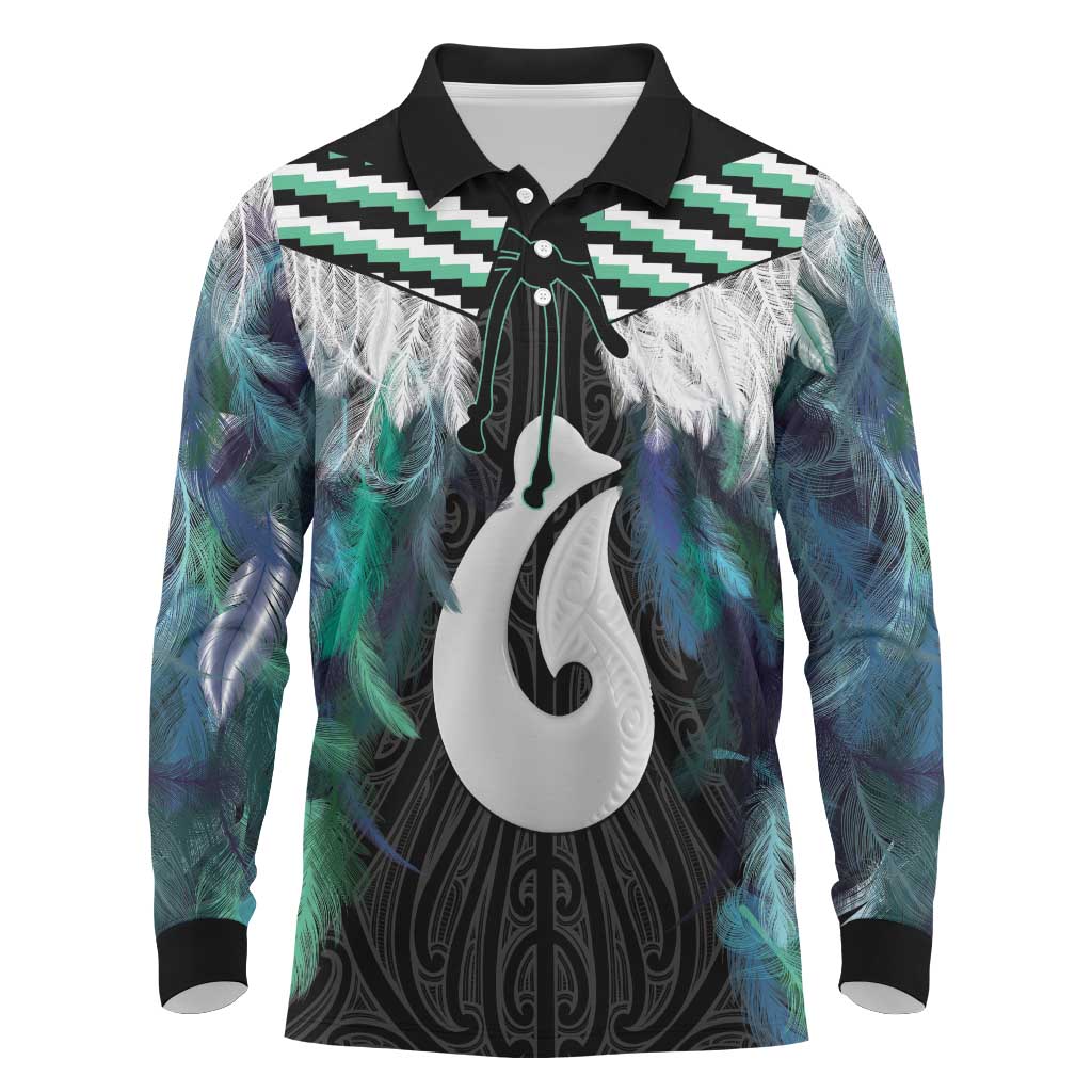 Aotearoa Korowai Motif Long Sleeve Polo Shirt Hei Matau Poutama Maori Pattern