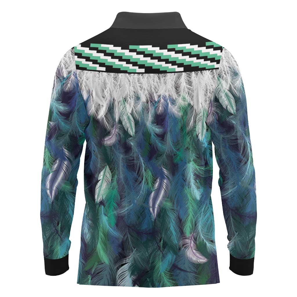 Aotearoa Korowai Motif Long Sleeve Polo Shirt Hei Matau Poutama Maori Pattern