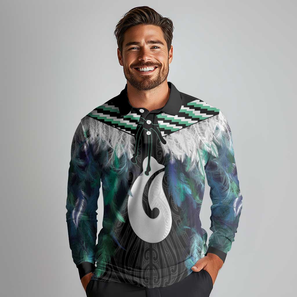 Aotearoa Korowai Motif Long Sleeve Polo Shirt Hei Matau Poutama Maori Pattern