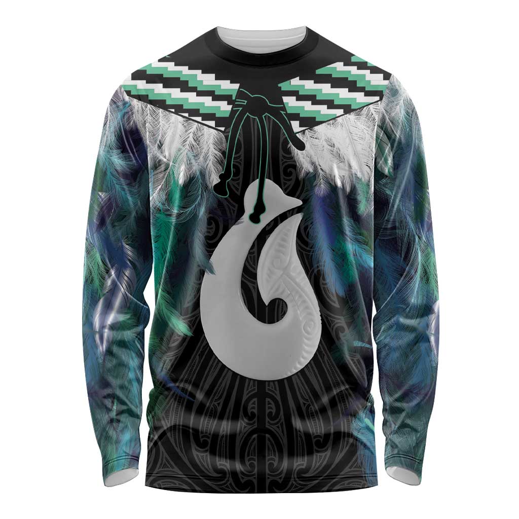 Aotearoa Korowai Motif Long Sleeve Shirt Hei Matau Poutama Maori Pattern LT14 Unisex Turquoise - Polynesian Pride