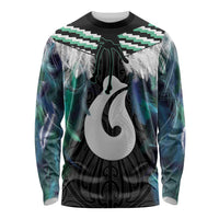 Aotearoa Korowai Motif Long Sleeve Shirt Hei Matau Poutama Maori Pattern LT14 Unisex Turquoise - Polynesian Pride