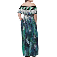 Aotearoa Korowai Motif Off Shoulder Maxi Dress Hei Matau Poutama Maori Pattern