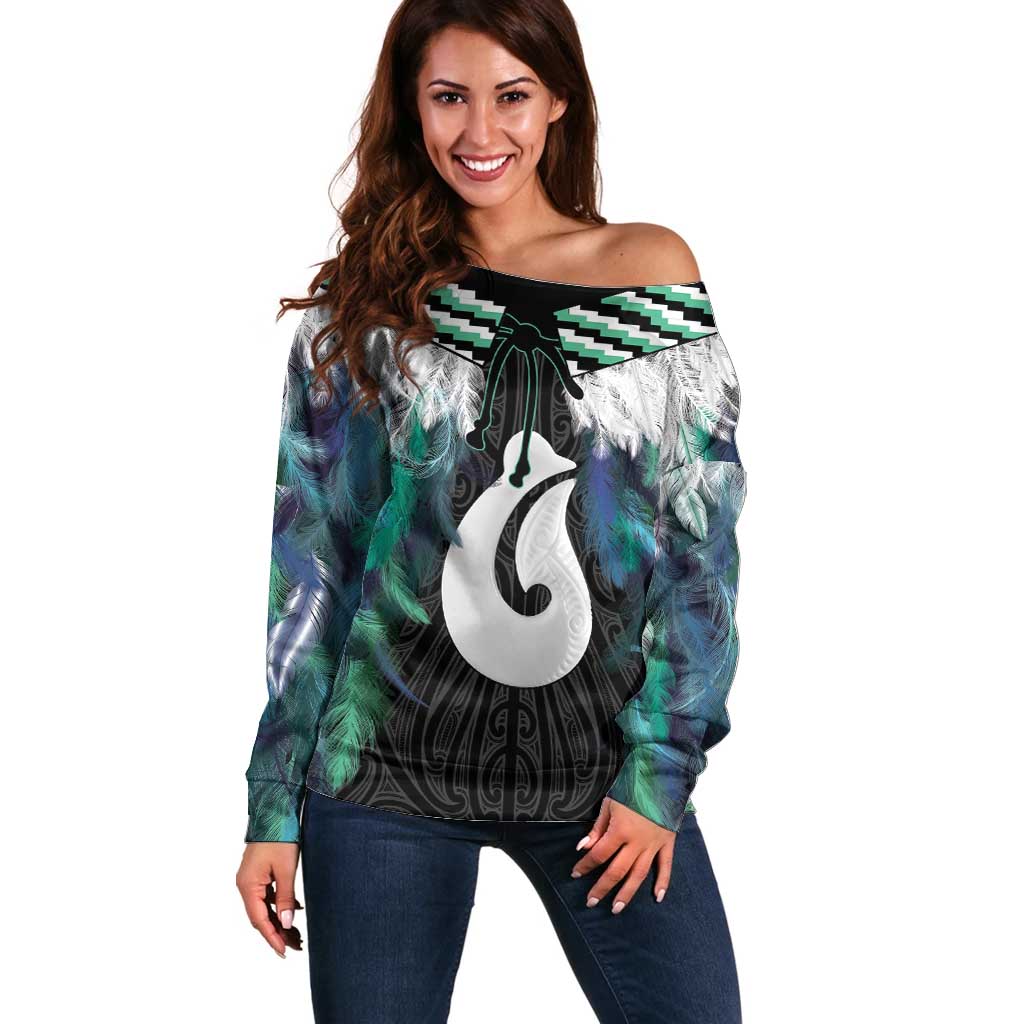 Aotearoa Korowai Motif Off Shoulder Sweater Hei Matau Poutama Maori Pattern