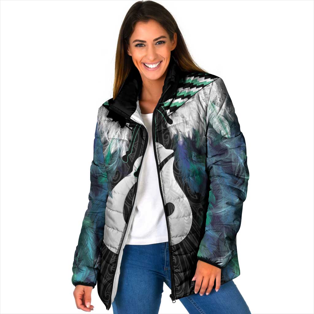 Aotearoa Korowai Motif Padded Jacket Hei Matau Poutama Maori Pattern LT14 Women Turquoise - Polynesian Pride