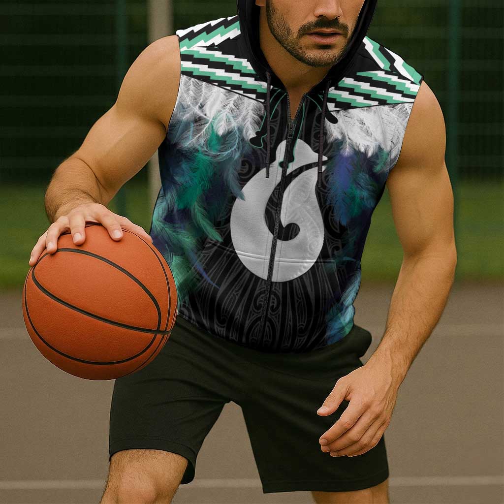 Aotearoa Korowai Motif Sleeveless Zip Hoodie Hei Matau Poutama Maori Pattern LT14 - Polynesian Pride