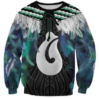 Aotearoa Korowai Motif Sweatshirt Hei Matau Poutama Maori Pattern LT14 Unisex Turquoise - Polynesian Pride
