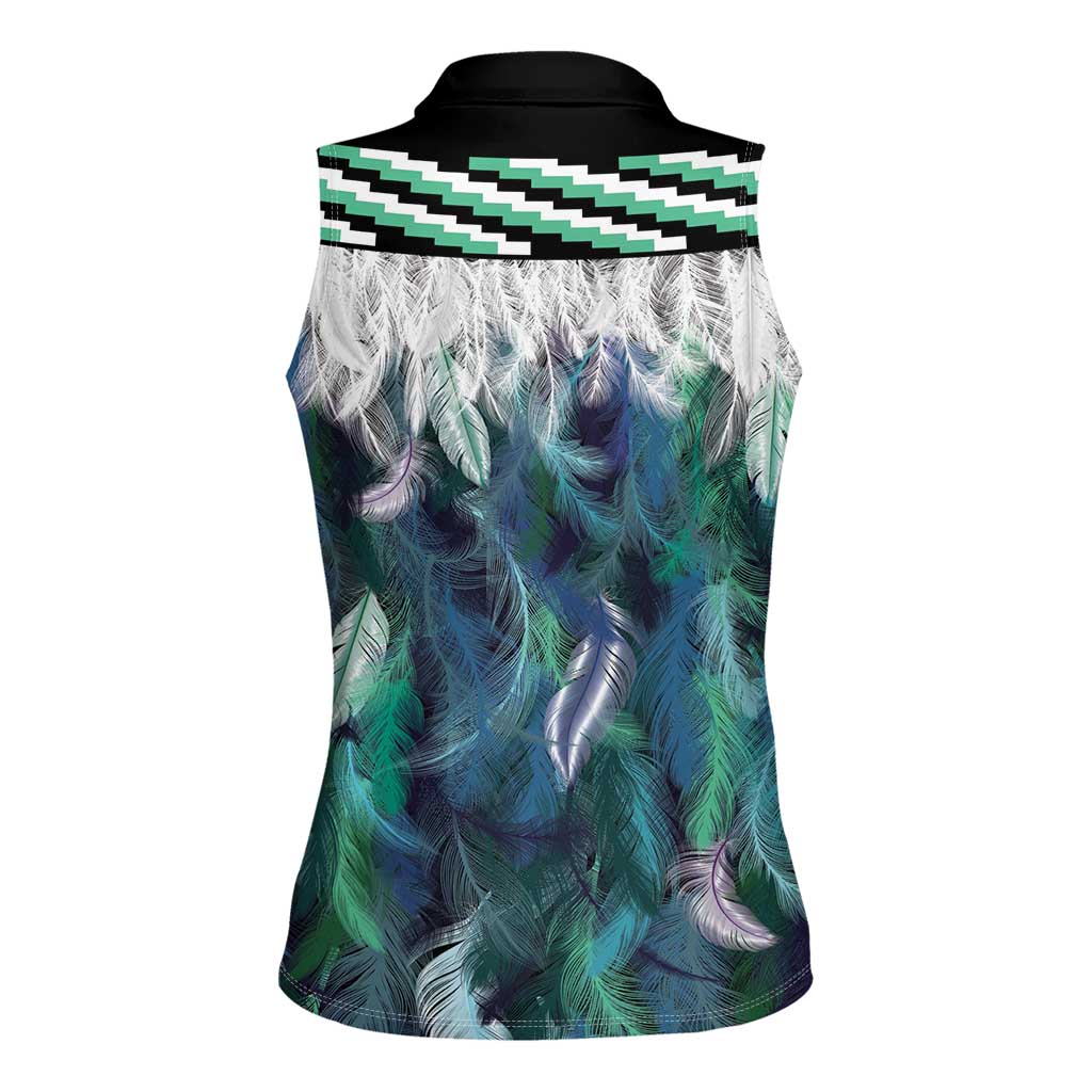 Aotearoa Korowai Motif Women Sleeveless Polo Shirt Hei Matau Poutama Maori Pattern