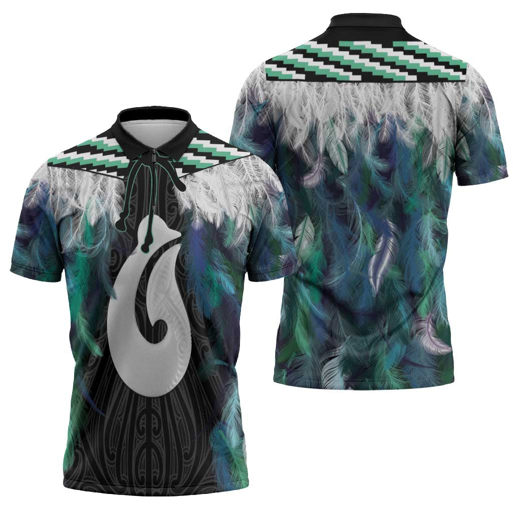 Aotearoa Korowai Motif Zipper Polo Shirt Hei Matau Poutama Maori Pattern - Polynesian Pride