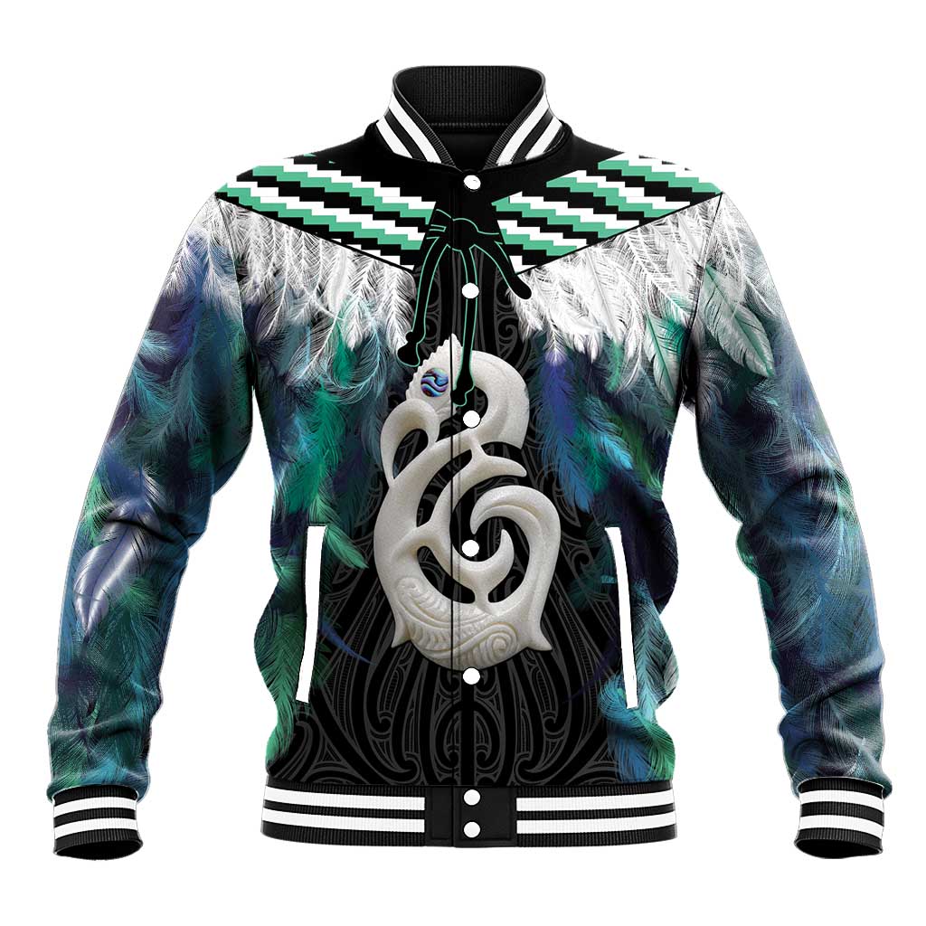 Aotearoa Korowai Motif Baseball Jacket Hei Manaia Poutama Maori Pattern LT14 Unisex Turquoise - Polynesian Pride