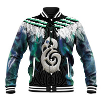 Aotearoa Korowai Motif Baseball Jacket Hei Manaia Poutama Maori Pattern LT14 Unisex Turquoise - Polynesian Pride