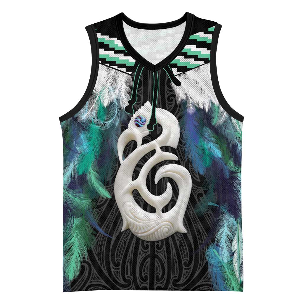 Aotearoa Korowai Motif Basketball Jersey Hei Manaia Poutama Maori Pattern LT14 Unisex Turquoise - Polynesian Pride