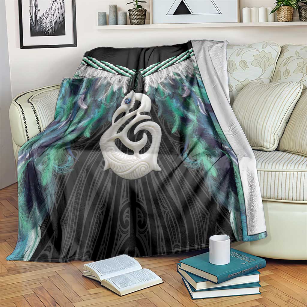 Aotearoa Korowai Motif Blanket Hei Manaia Poutama Maori Pattern LT14 Turquoise - Polynesian Pride