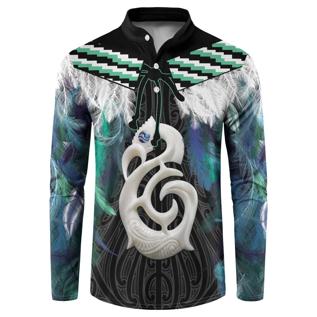 Aotearoa Korowai Motif Button Sweatshirt Hei Manaia Poutama Maori Pattern LT14 Turquoise - Polynesian Pride