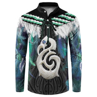 Aotearoa Korowai Motif Button Sweatshirt Hei Manaia Poutama Maori Pattern LT14 Turquoise - Polynesian Pride