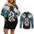 Aotearoa Korowai Motif Couples Matching Off Shoulder Short Dress and Long Sleeve Button Shirt Hei Manaia Poutama Maori Pattern