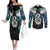 Aotearoa Korowai Motif Couples Matching Off The Shoulder Long Sleeve Dress and Long Sleeve Button Shirt Hei Manaia Poutama Maori Pattern