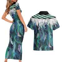 Aotearoa Korowai Motif Couples Matching Short Sleeve Bodycon Dress and Hawaiian Shirt Hei Manaia Poutama Maori Pattern