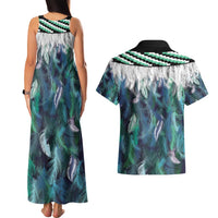 Aotearoa Korowai Motif Couples Matching Tank Maxi Dress and Hawaiian Shirt Hei Manaia Poutama Maori Pattern