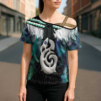 Aotearoa Korowai Motif Cross Shoulder Shirt Hei Manaia Poutama Maori Pattern LT14 - Polynesian Pride