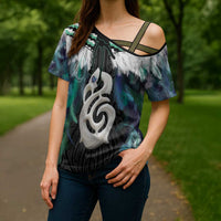 Aotearoa Korowai Motif Cross Shoulder Shirt Hei Manaia Poutama Maori Pattern LT14 - Polynesian Pride