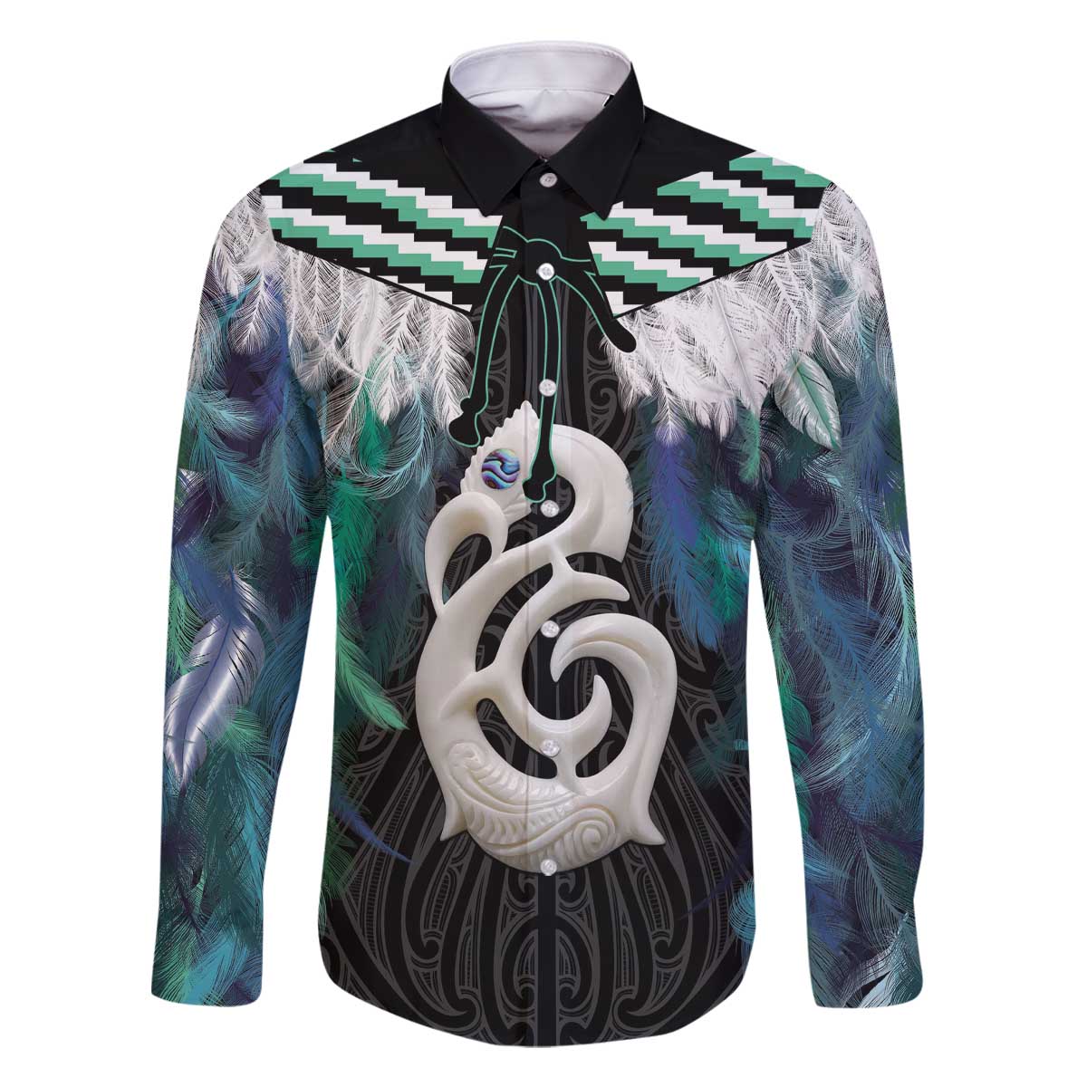 Aotearoa Korowai Motif Family Matching Off The Shoulder Long Sleeve Dress and Hawaiian Shirt Hei Manaia Poutama Maori Pattern