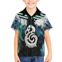 Aotearoa Korowai Motif Family Matching Off Shoulder Maxi Dress and Hawaiian Shirt Hei Manaia Poutama Maori Pattern