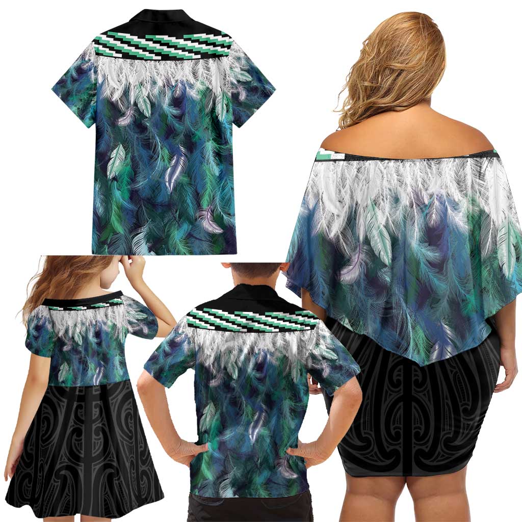 Aotearoa Korowai Motif Family Matching Off Shoulder Short Dress and Hawaiian Shirt Hei Manaia Poutama Maori Pattern