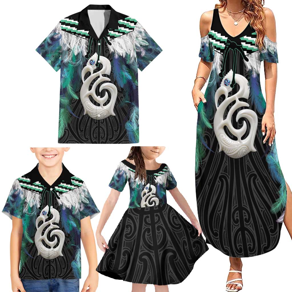 Aotearoa Korowai Motif Family Matching Summer Maxi Dress and Hawaiian Shirt Hei Manaia Poutama Maori Pattern LT14 - Polynesian Pride