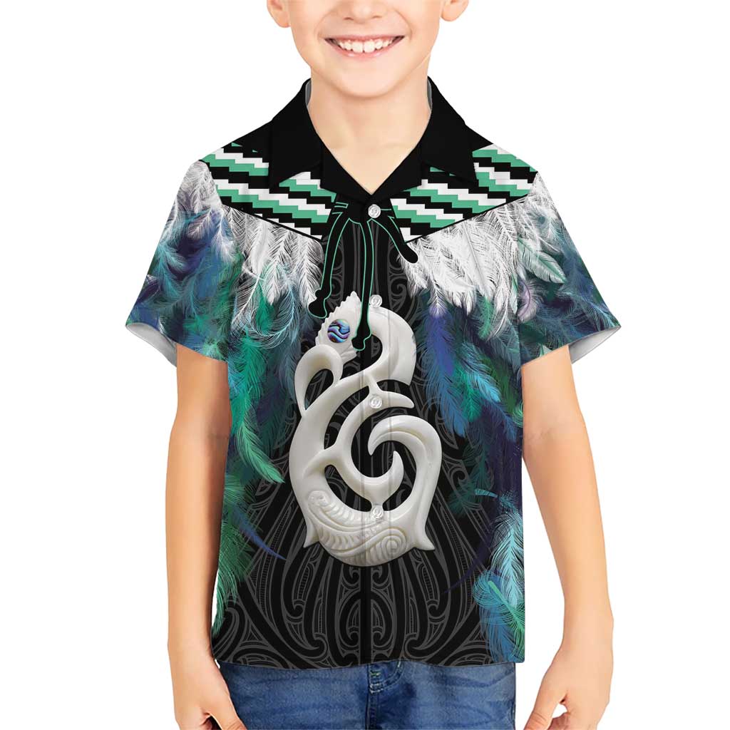 Aotearoa Korowai Motif Kid Hawaiian Shirt Hei Manaia Poutama Maori Pattern LT14 Kid Turquoise - Polynesian Pride