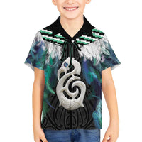 Aotearoa Korowai Motif Kid Hawaiian Shirt Hei Manaia Poutama Maori Pattern LT14 Kid Turquoise - Polynesian Pride