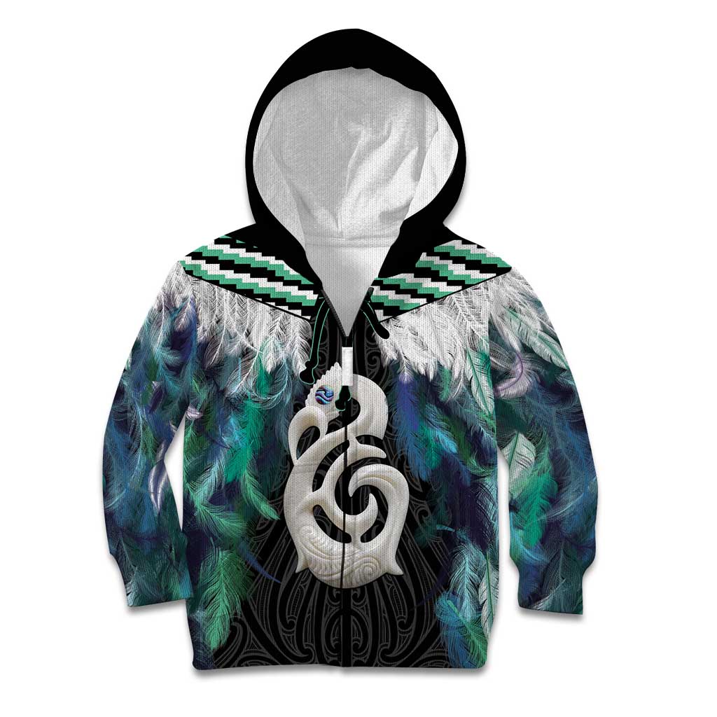 Aotearoa Korowai Motif Kid Hoodie Hei Manaia Poutama Maori Pattern